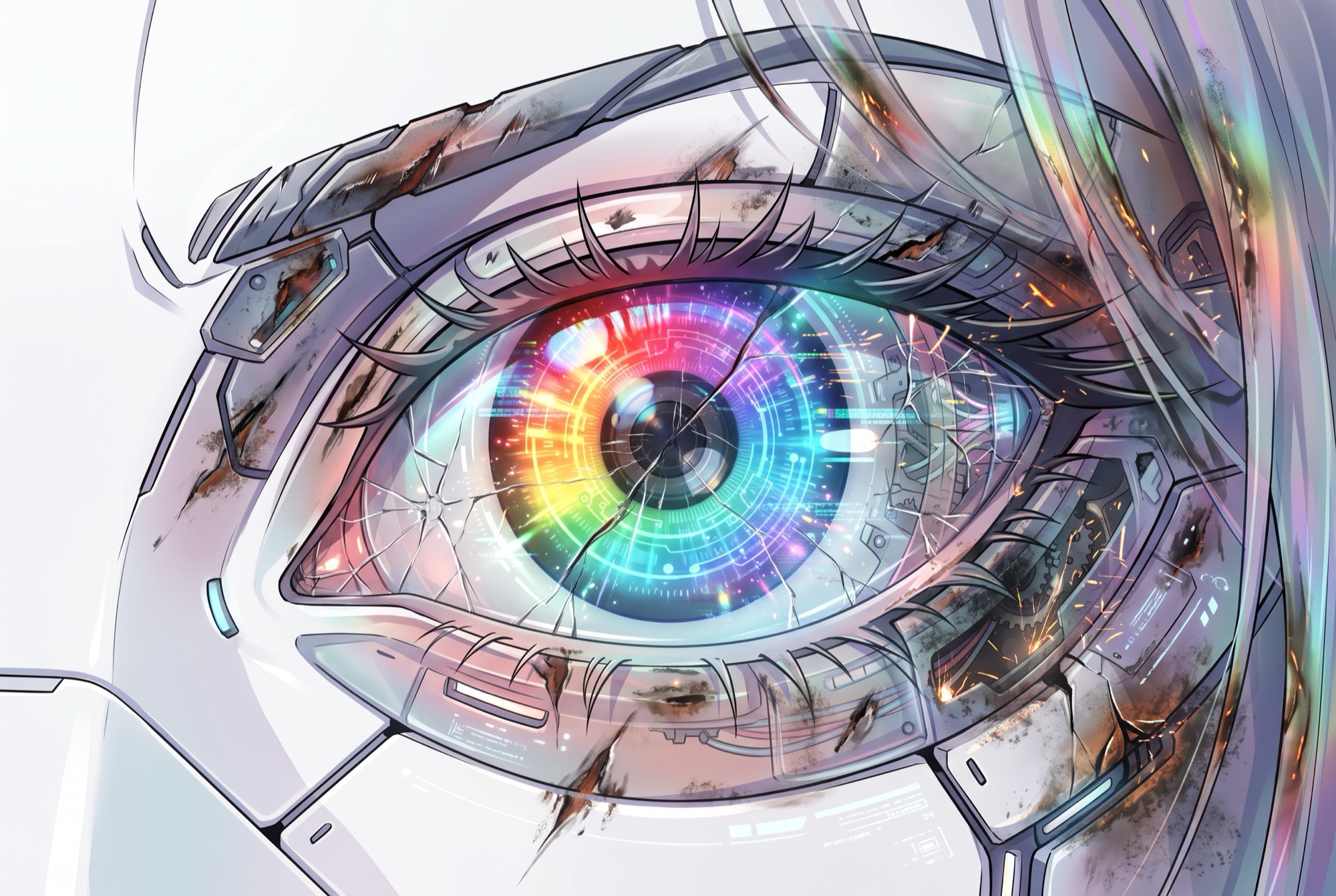 Close-up of a luminous, mechanical eye.